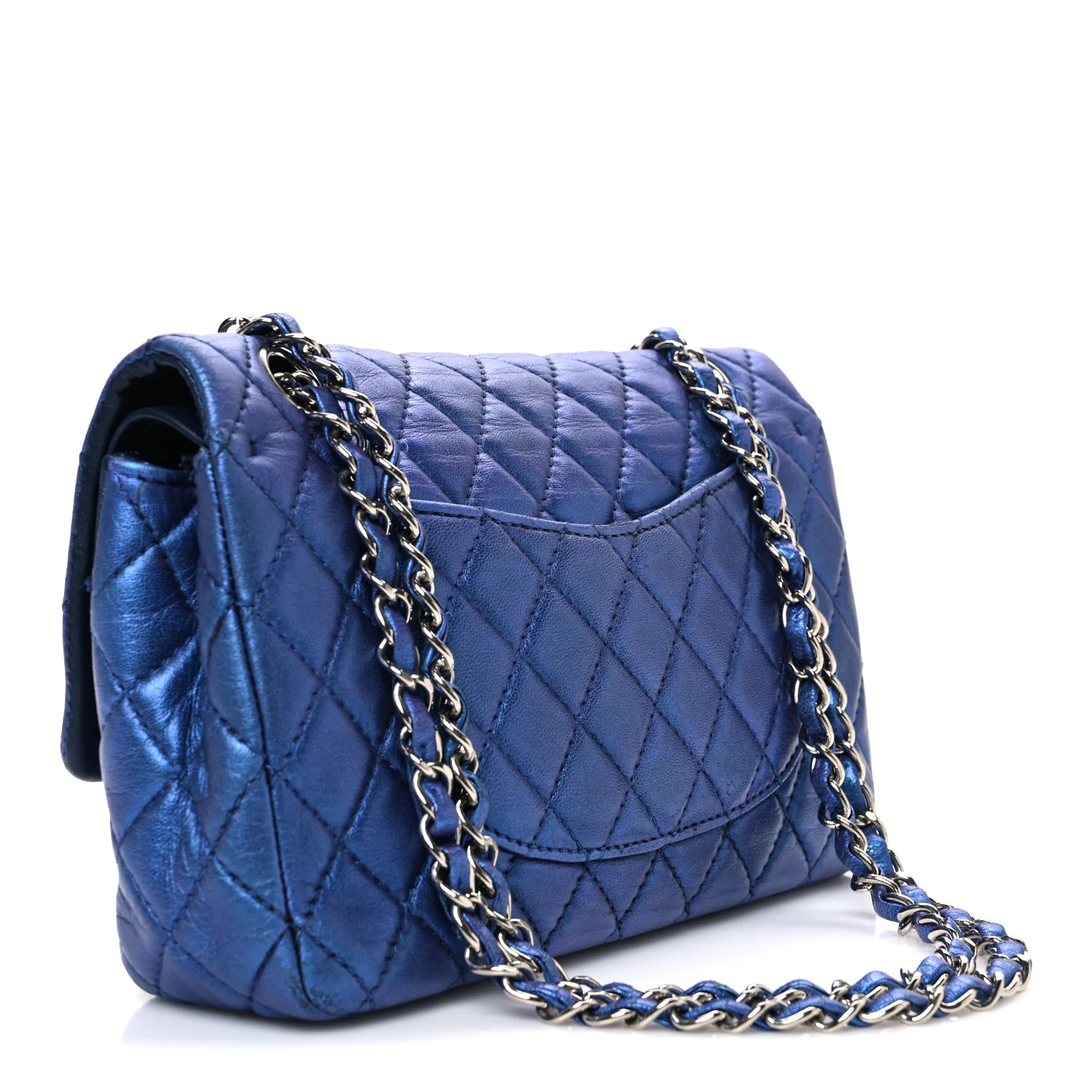 Metallic Lambskin Quilted Medium Double Flap Turquoise - Top Club