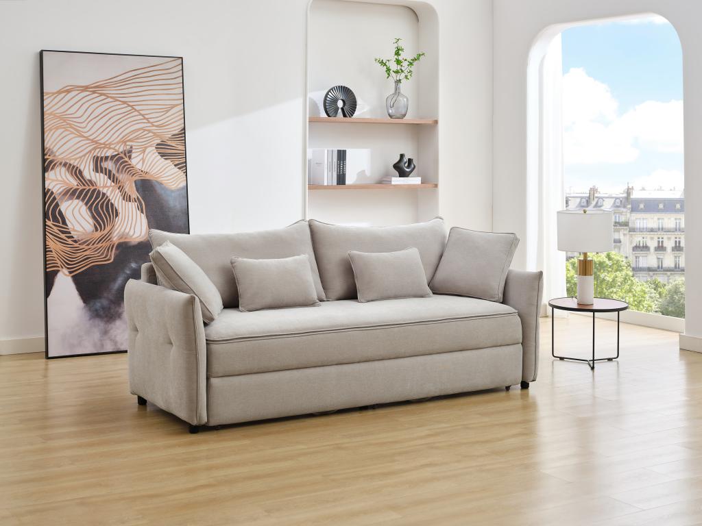 Sofá cama de 3 plazas - tela gris claro - asiento de espuma viscoelástica