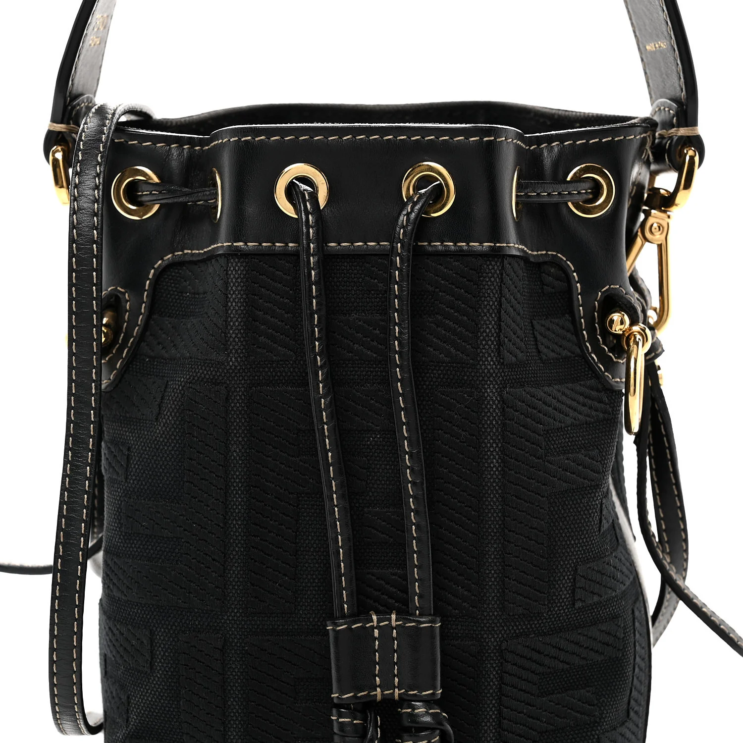 Canvas Vitello King F is Fendi FF Embroidered Mini Mon Tresor Bucket Bag Black - Top Club