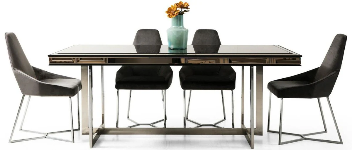 Luxury Dining Room Set Black / Gray / Silver - 1 Dining Room Table & 6 Dining Chairs - Luxury Dining Room Furniture