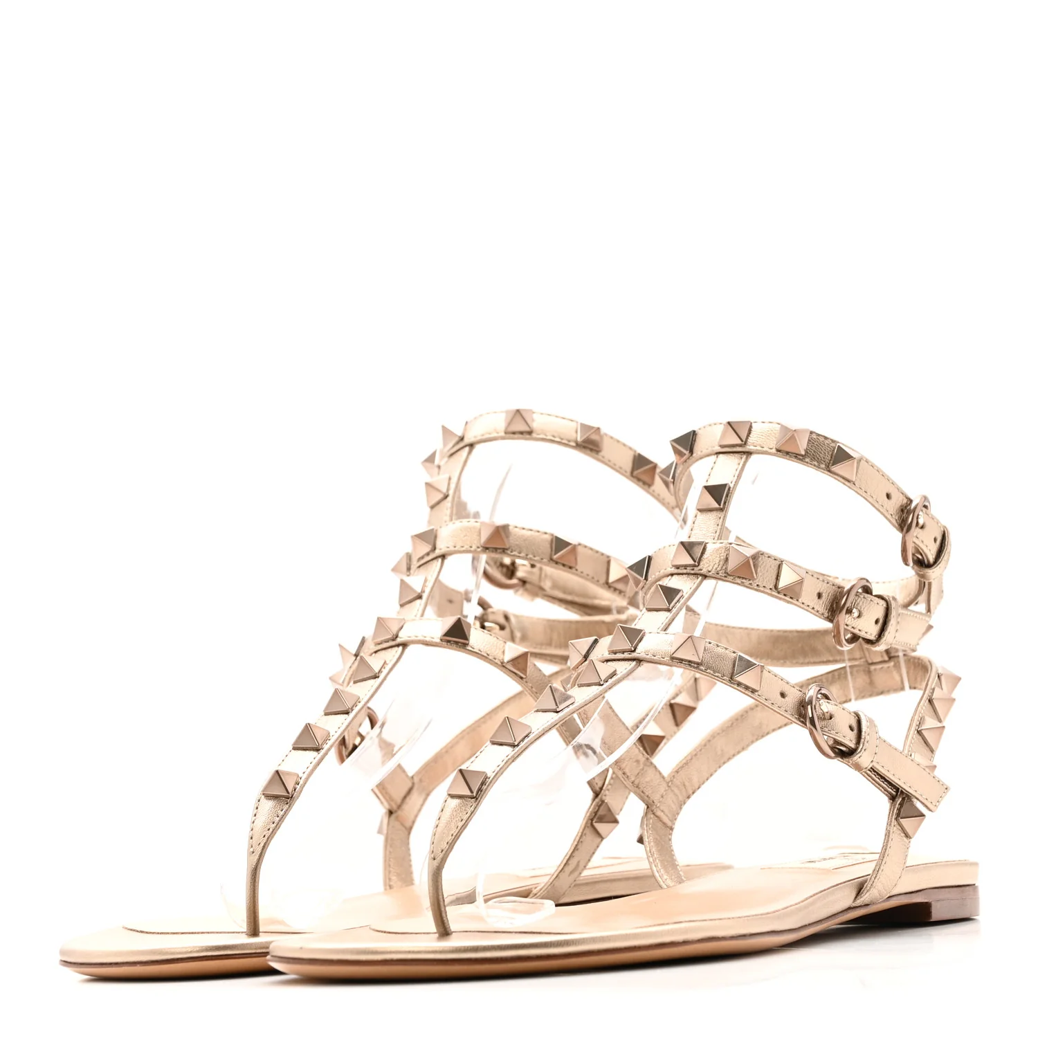 Nappa Rockstud Ankle Strap Flat Thong Sandals 38 Skin - Top Club