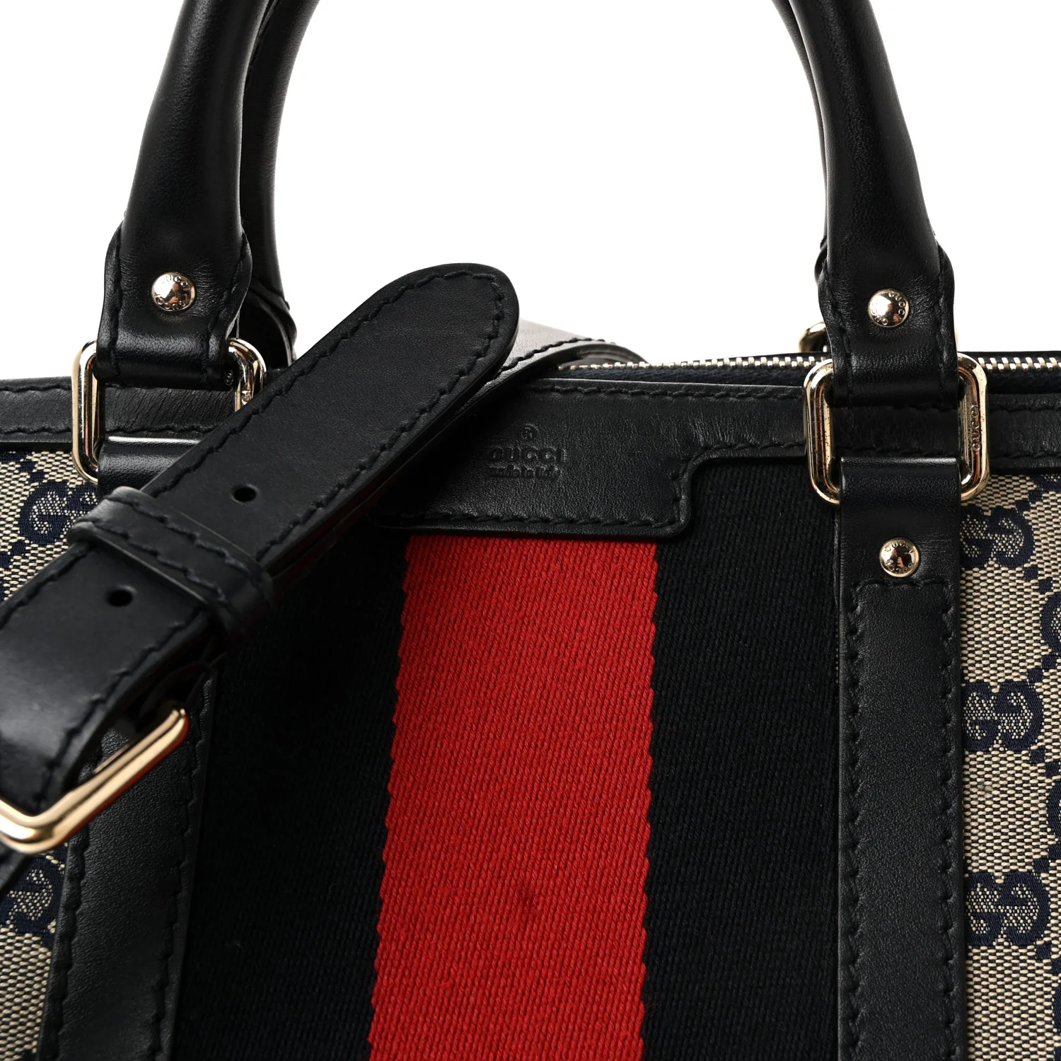Monogram Selleria Calfskin Vintage Web Medium Boston Beige Blue - Top Club