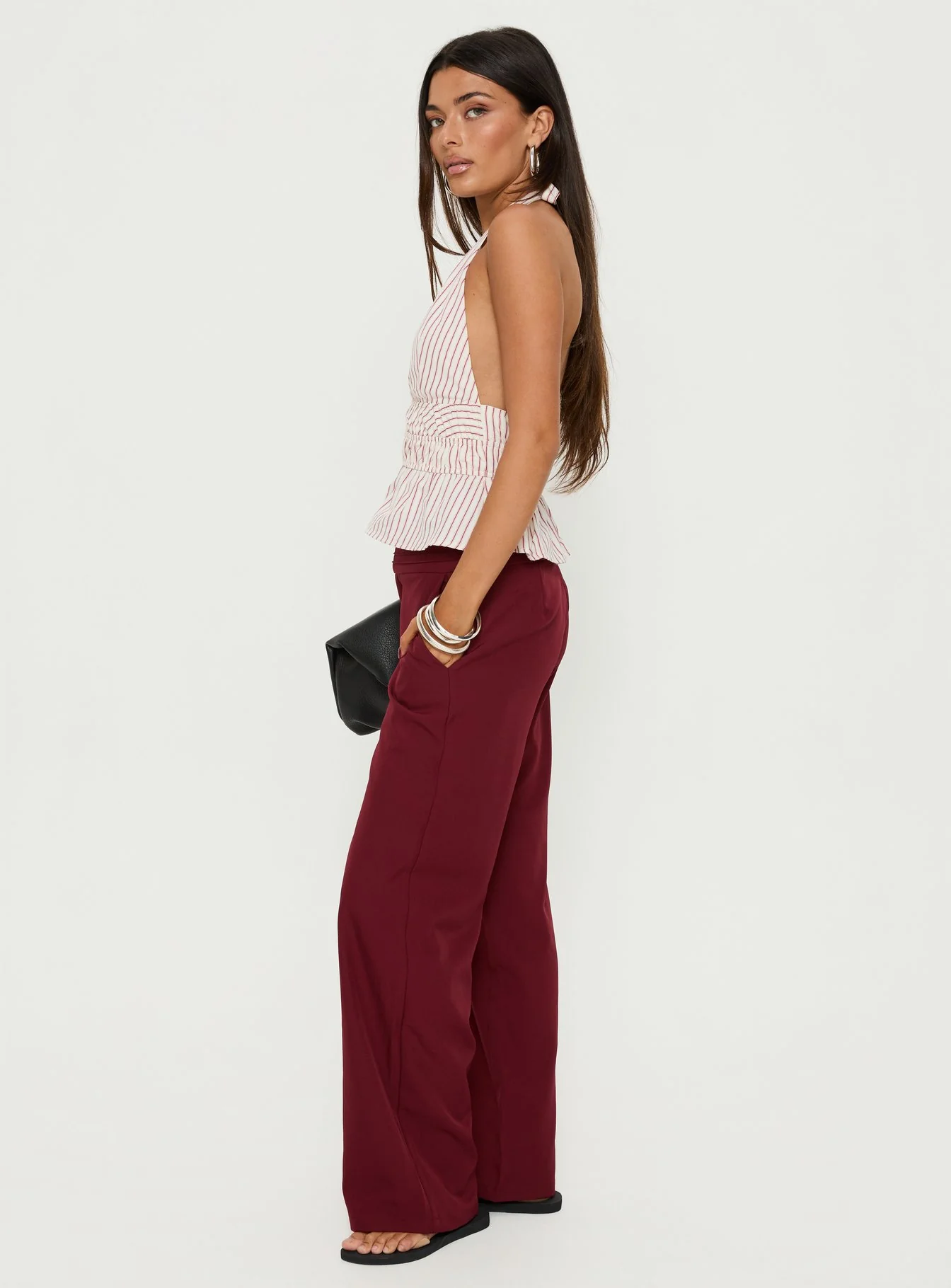 Good Riddance Pleat Tie Slouch Pants Burgundy