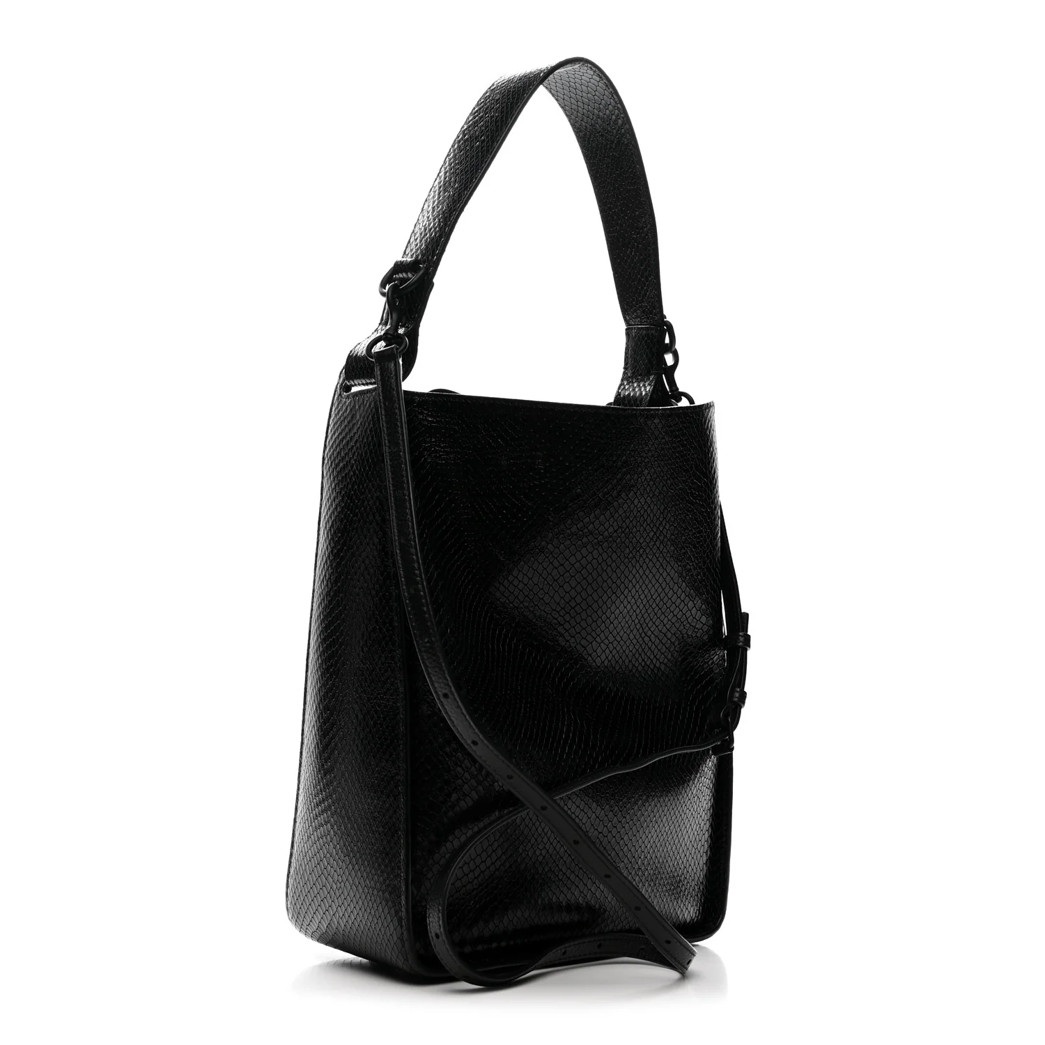 Extra Supple Calfskin Snakeskin Embossed Calfskin Small Tool 2.0 North-South Tote Black - Top Club