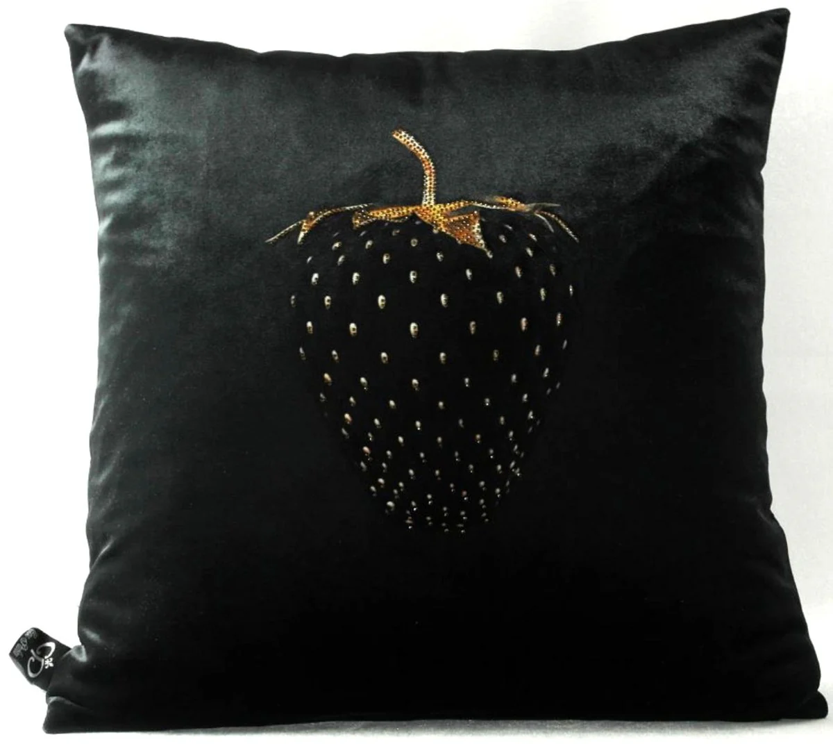 Luxury decorative cushion Strawberry with Bling Bling glitter stones black / gold 45 x 45 cm - Finest velvet fabric - Luxury decorative accessories
