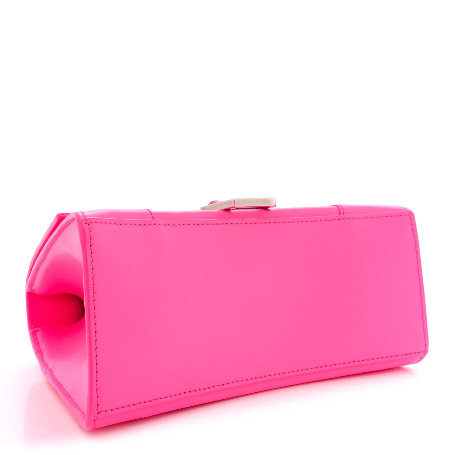 Shiny Box Calfskin Small Hourglass Top Handle Bag Acid Fuchsia - Top Club
