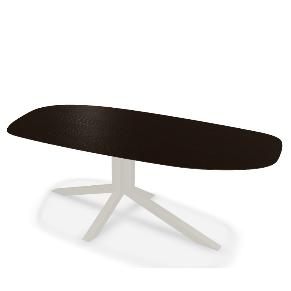 They & Me eettafel Starry Night – organisch 240 x 120 x 75 | Eiken Geborsteld Black Lak | Verjongde Rand | Onderstel RAL9010 zuiverwit