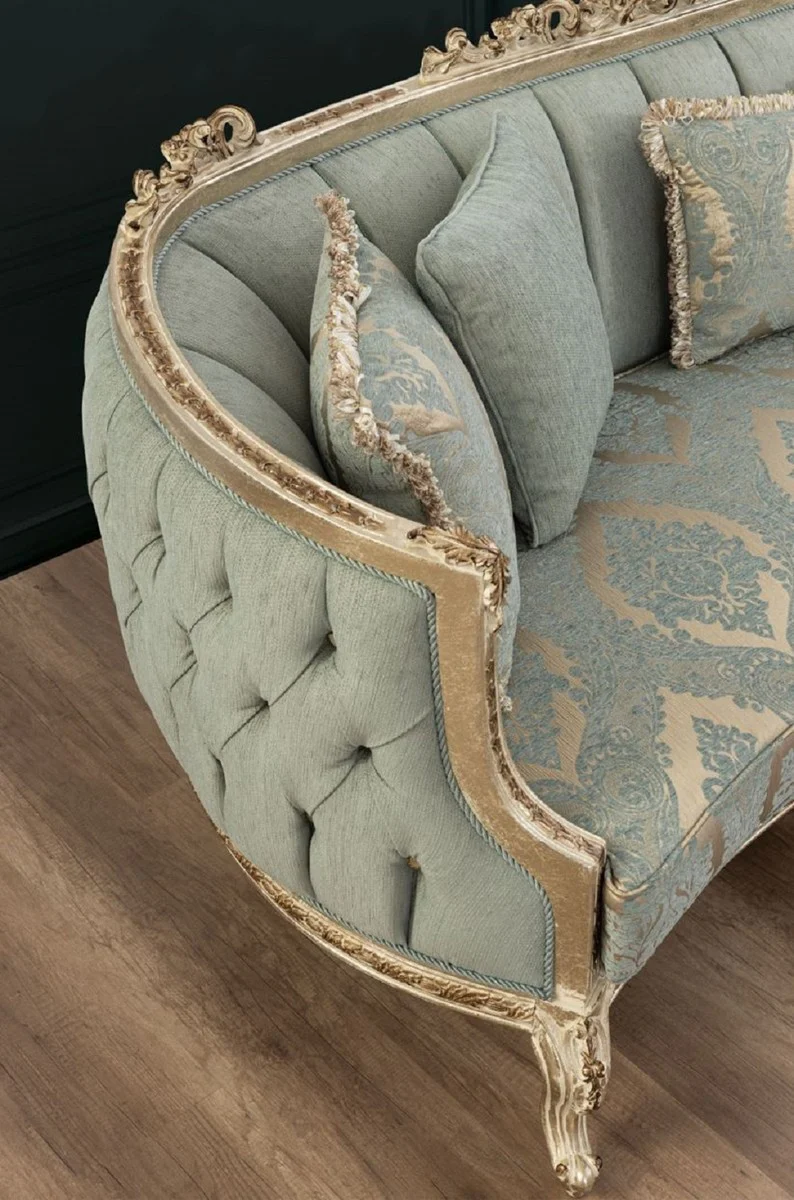Luxury Baroque Sofa Green / Antique Gold - Magnificent living room sofa with elegant pattern - Baroque living room furniture