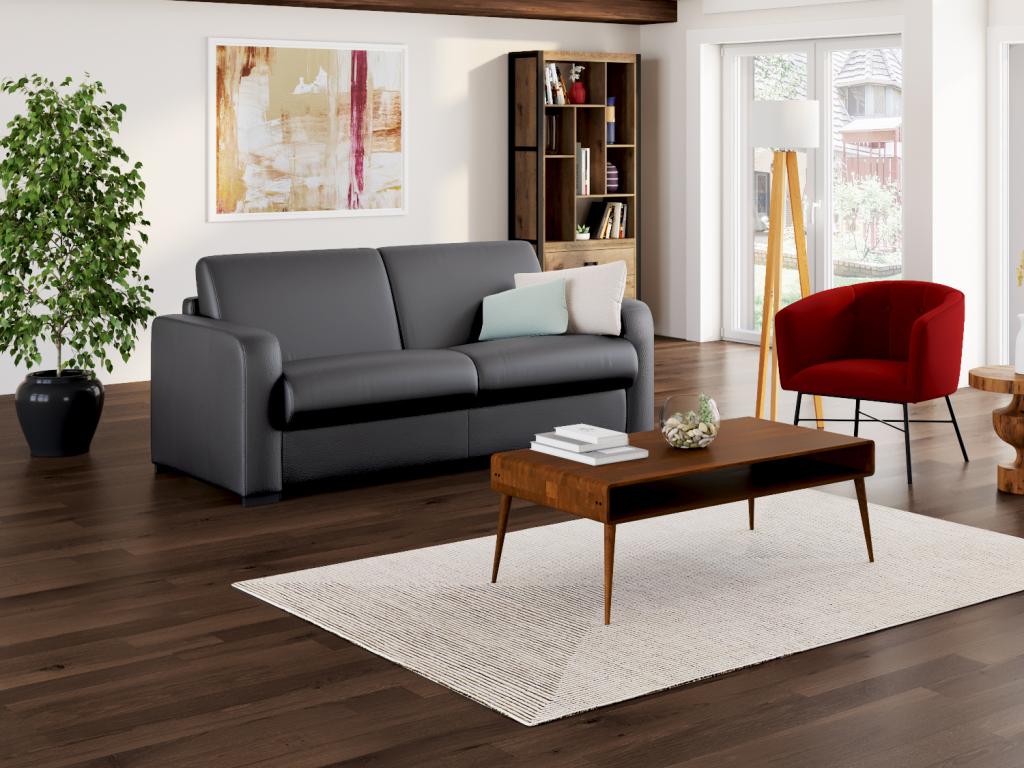 Sofá cama de 3 plazas con apertura italiana de piel gris con colchón de 22 cm BEVIS