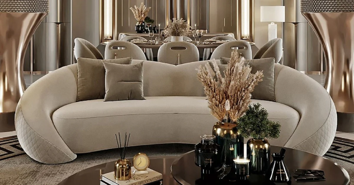 Luxury living room set light gray / copper / black - 2 luxury sofas & 2 luxury armchairs & 1 luxury coffee table & 2 luxury side tables - living room furniture - luxury furniture