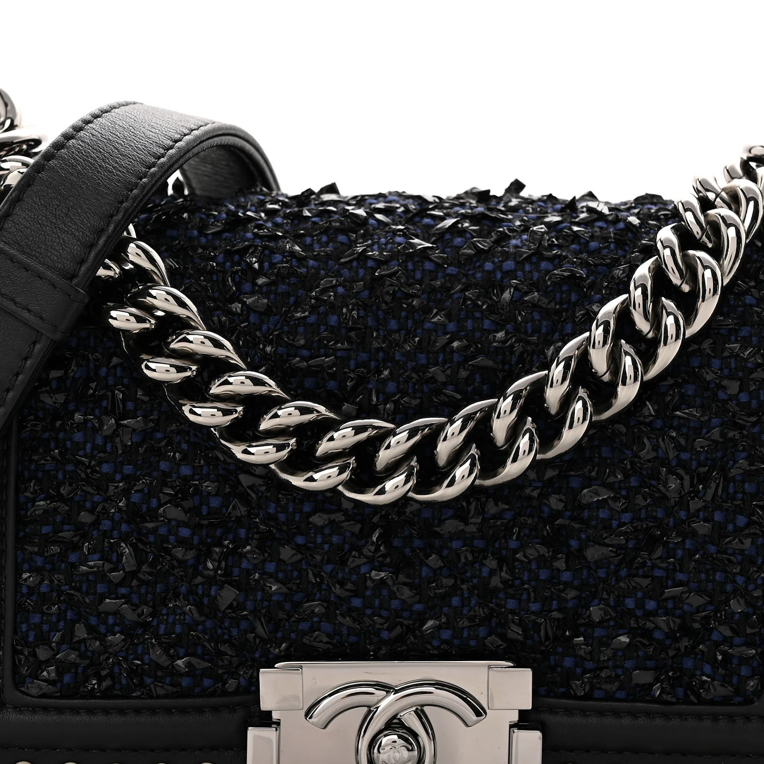 Calfskin Pearl Tweed Small Boy Flap Black - Top Club