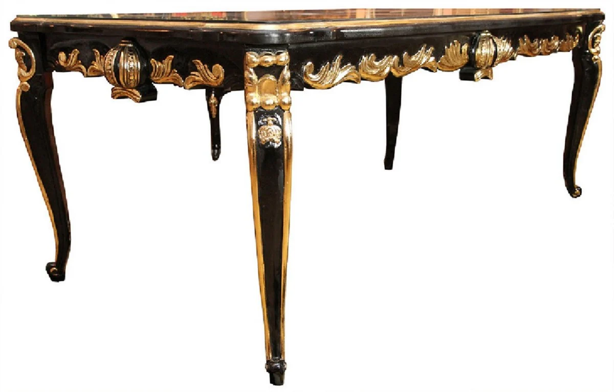 Pompöös by Baroque luxury dining room set green / black / gold - 1 baroque dining table with glass top and 6 baroque dining chairs designed by Harald Glööckler - Pompöös baroque furniture