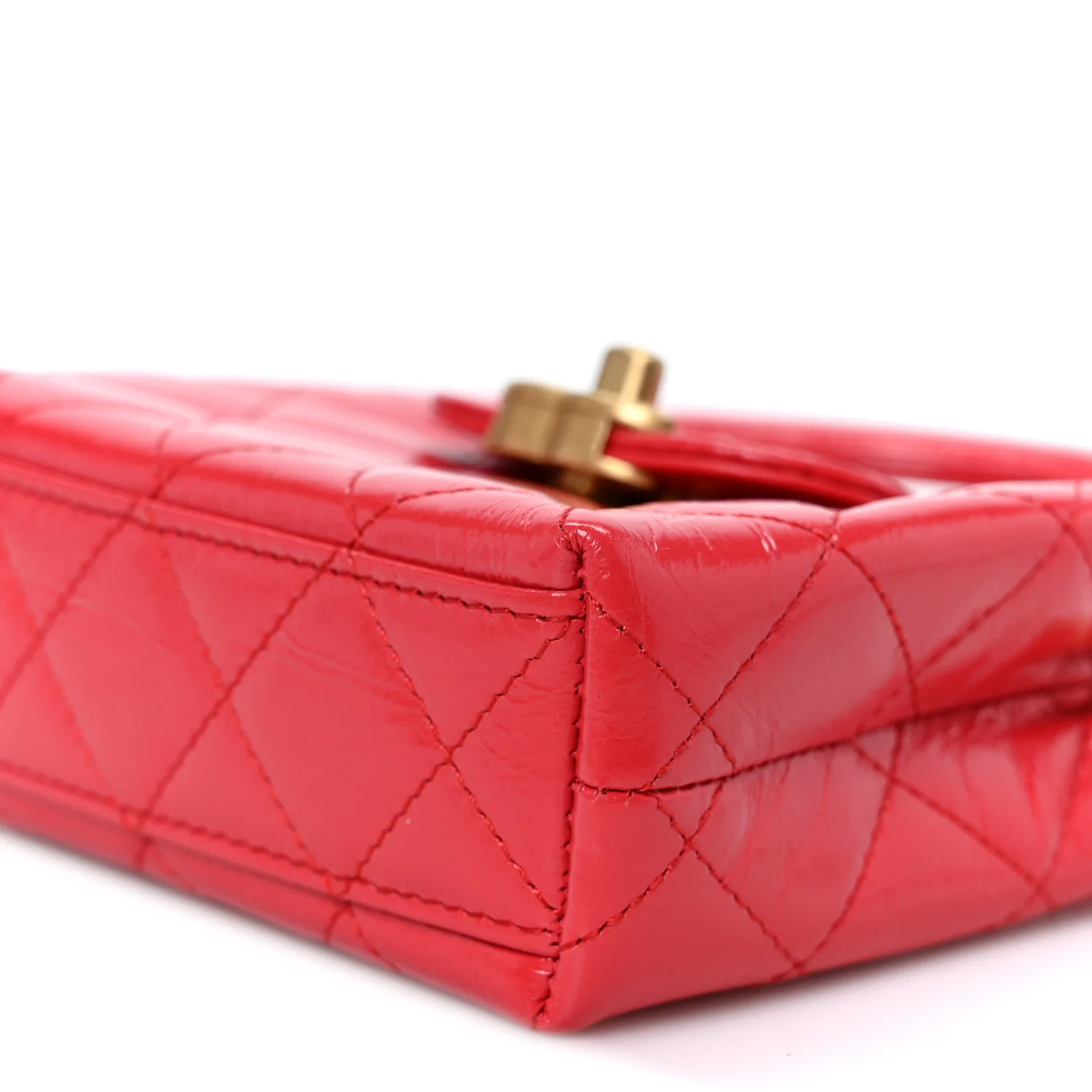 Shiny Aged Calfskin Quilted Mini Nano Kelly Shopper Red - Top Club