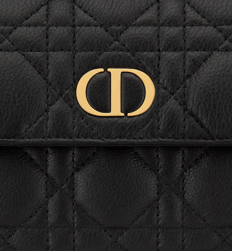 D CARO WALLET Black Supple Cannage Calfskin - Top Club