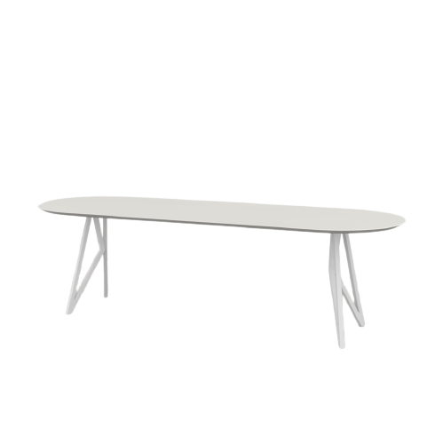 Studio HENK tafel Butterfly Plat ovaal - wit frame, HPL Fenix bianco kos 280 x 90 | HPL Fenix Bianco Kos | Verjongde Rand | Frame Wit