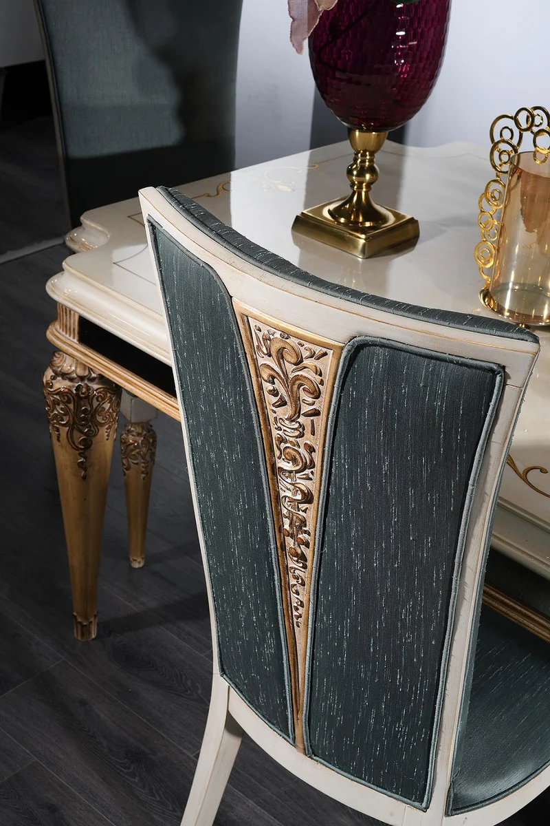 Luxury Baroque dining room set turquoise / white / gold - 1 dining table and 4 dining chairs - Baroque dining room furniture