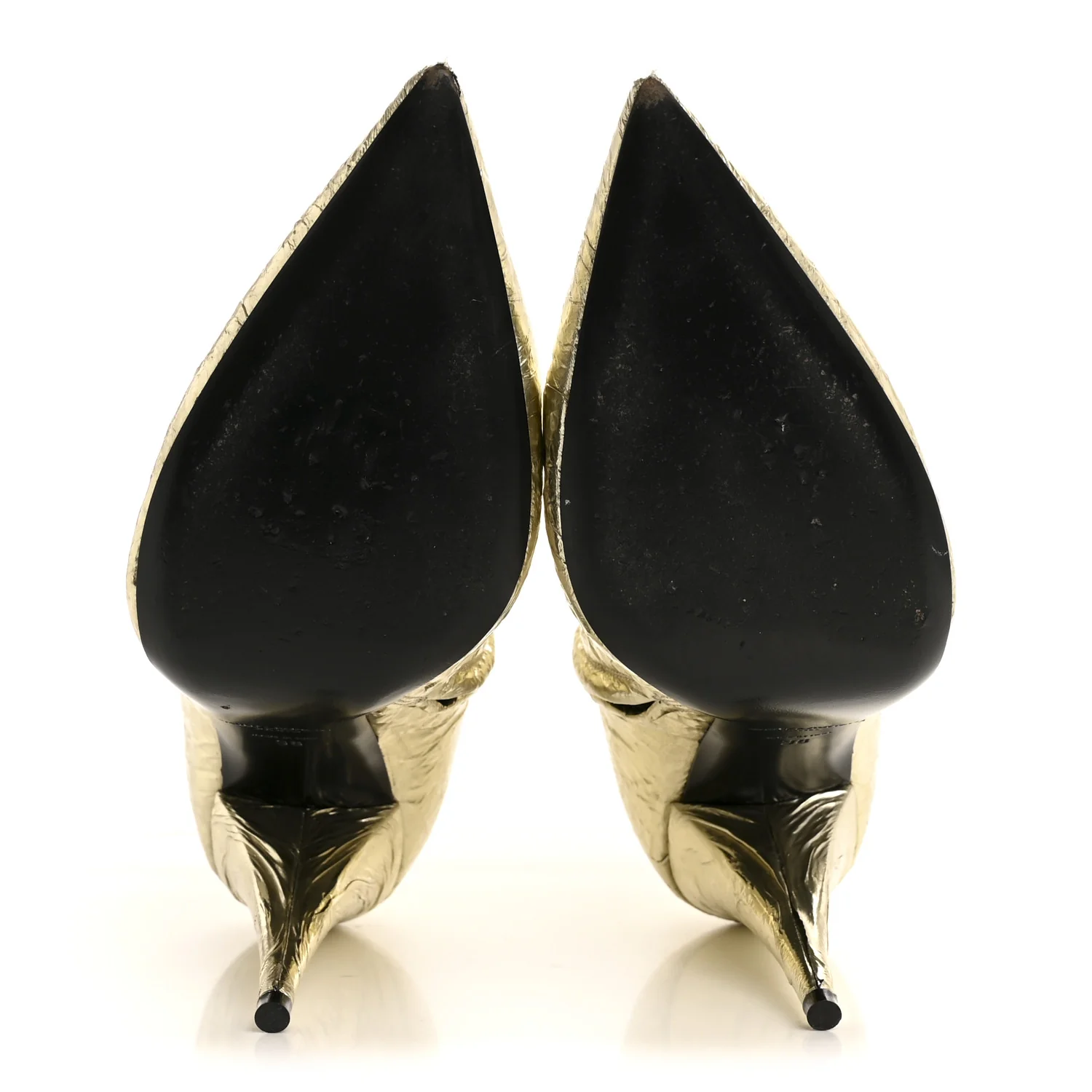 Metallic Crinkled Polyurethane Calfskin Kiki Pointed Toe Ankle Boots 38 Gold - Top Club
