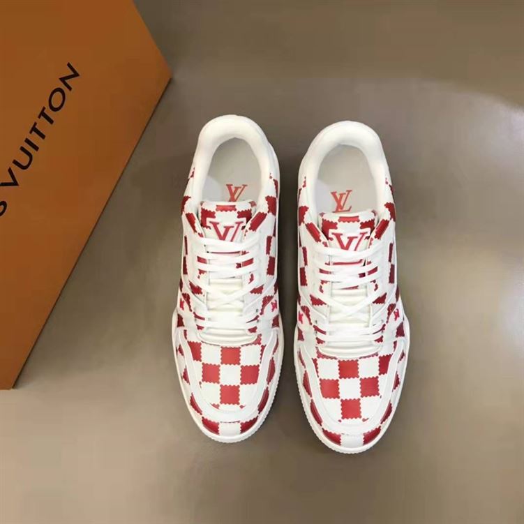LOUIS VUITTON TRAINER SNEAKER RED WHITE DAMIER   LVS044 - Sneaker Replica Workshop