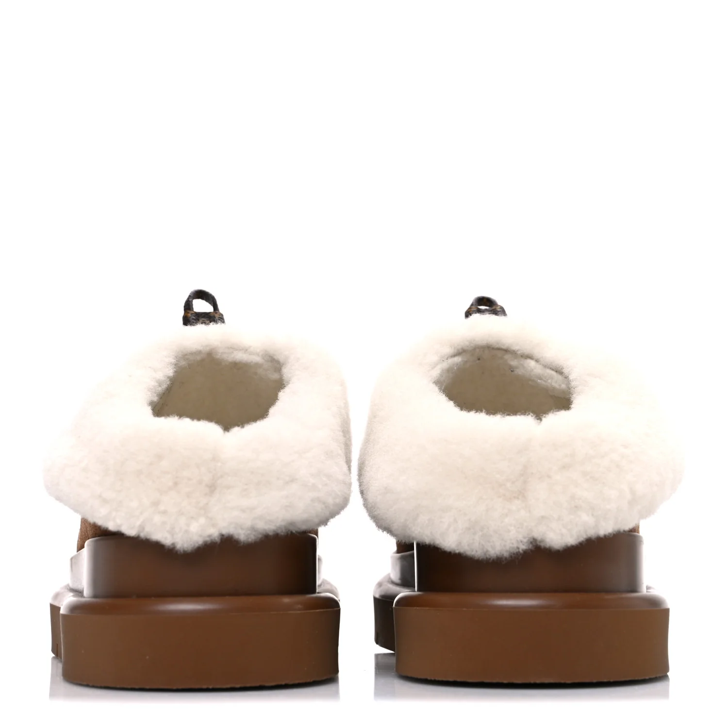 Suede Calfskin Shearling Monogram Debossed Cortina Closed Mule 38 Light Beige - Top Club