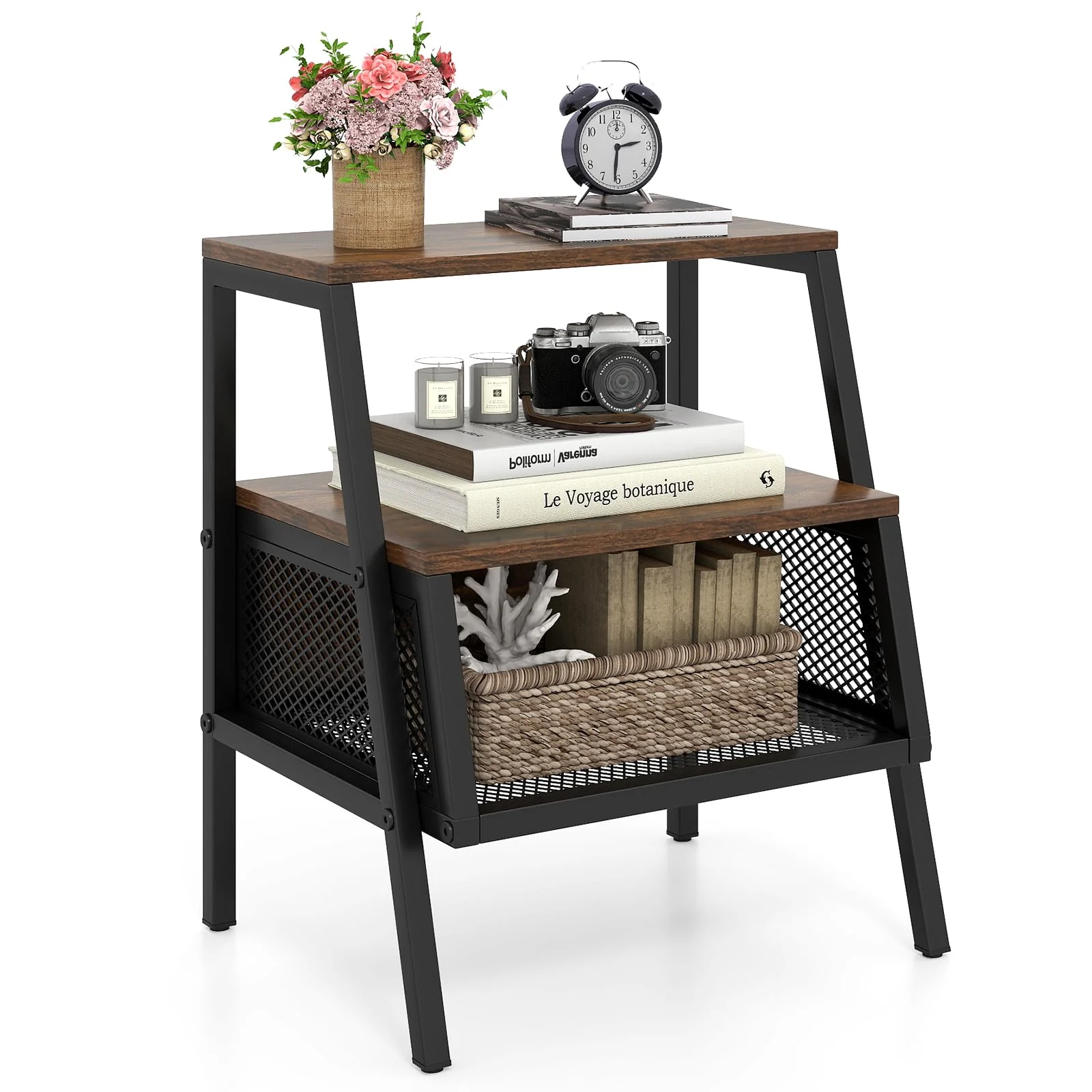 BEFOUNDLOVELY Industrial Nightstand 3-Tier End Table