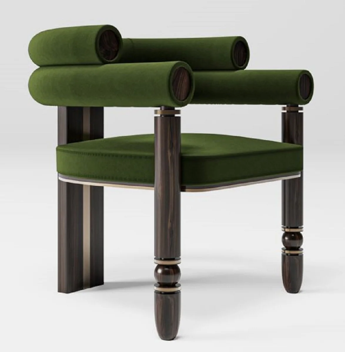 Luxury velvet dining room chair with armrests green / dark brown / brass 69 x 63 x H. 72 cm - kitchen chair with elegant velvet fabric - dining room furniture - luxury furniture