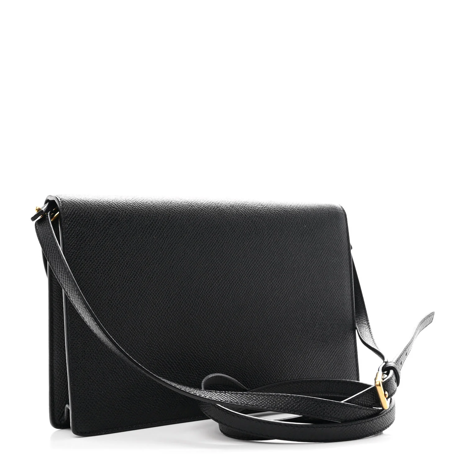 Grained Calfskin Saddle Pouch Bag Black - Top Club