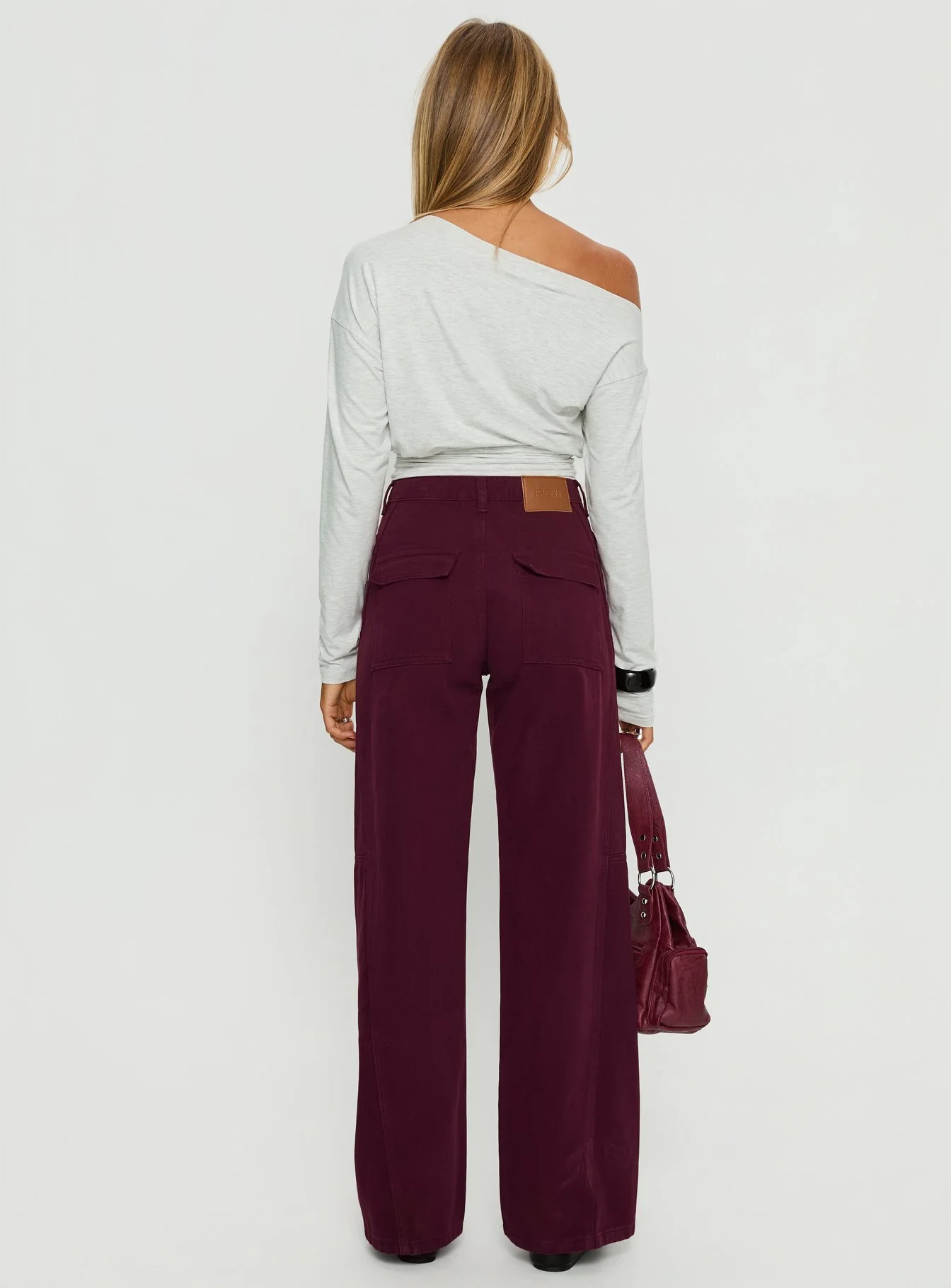 Bruiser Tie Waist Mid Rise Wide Leg Jeans Currant