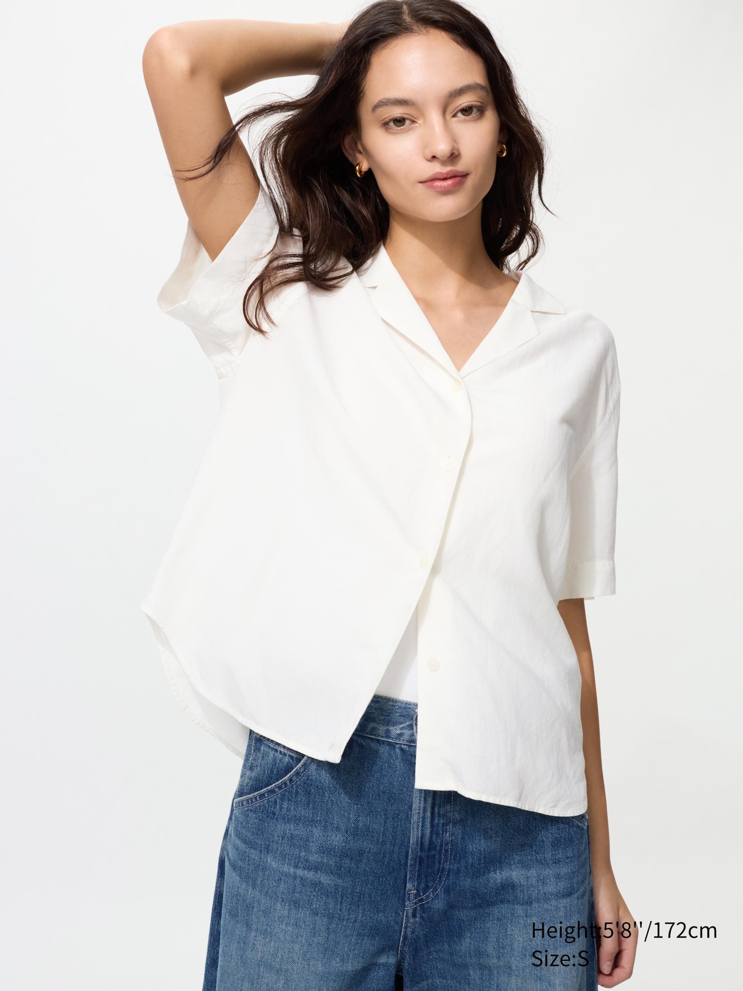 Linen Blend Open Collar Short Sleeve Shirt
