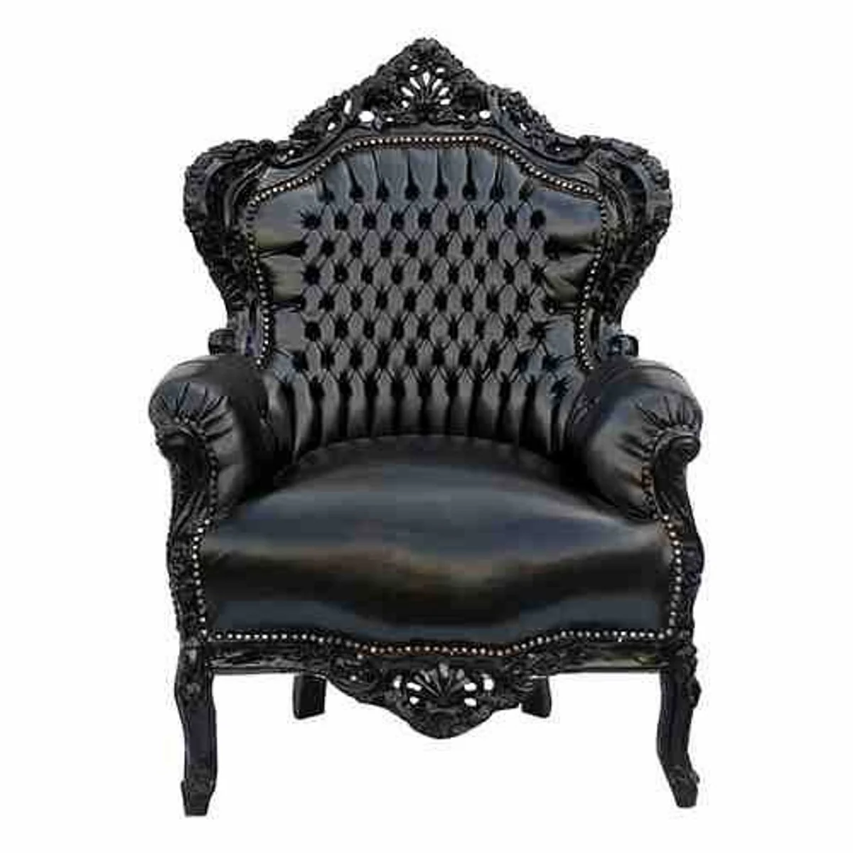 Baroque armchair King black/black leather look