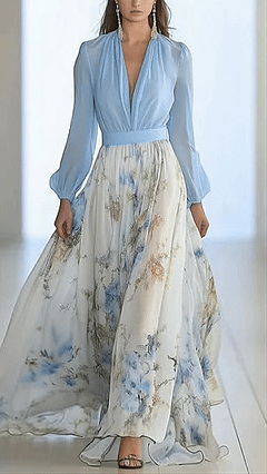 Women's Floral Print Cotton-Blend Deep V-Neck Maxi Dress - Nordfashionstorm - Women's Clothing, Fashion for You - Nordfashionstorm.com