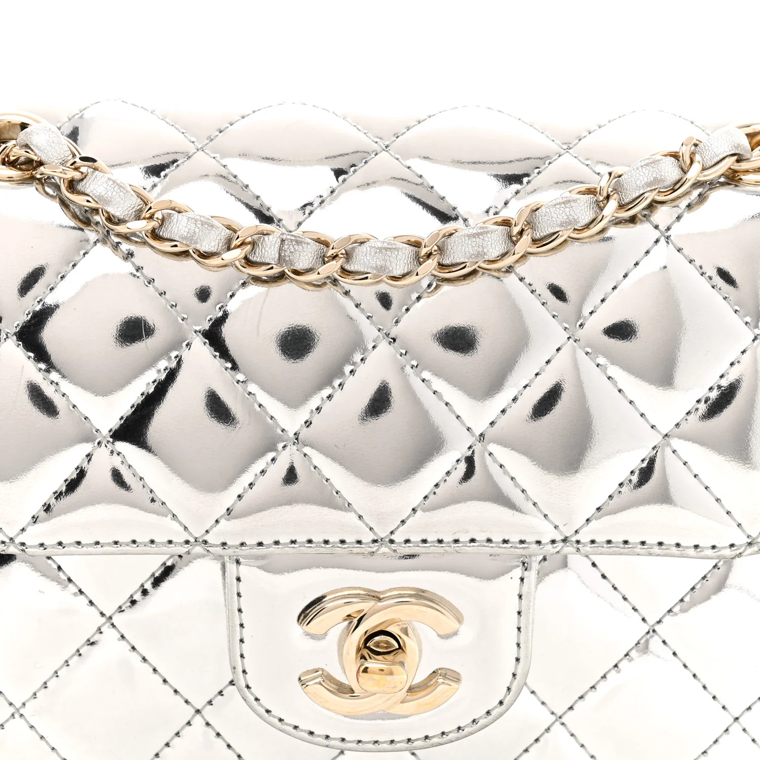 Mirror Calfskin Metallic Calfskin Quilted Hollywood Boulevard Mini Flap With Star Coin Purse Silver - Top Club