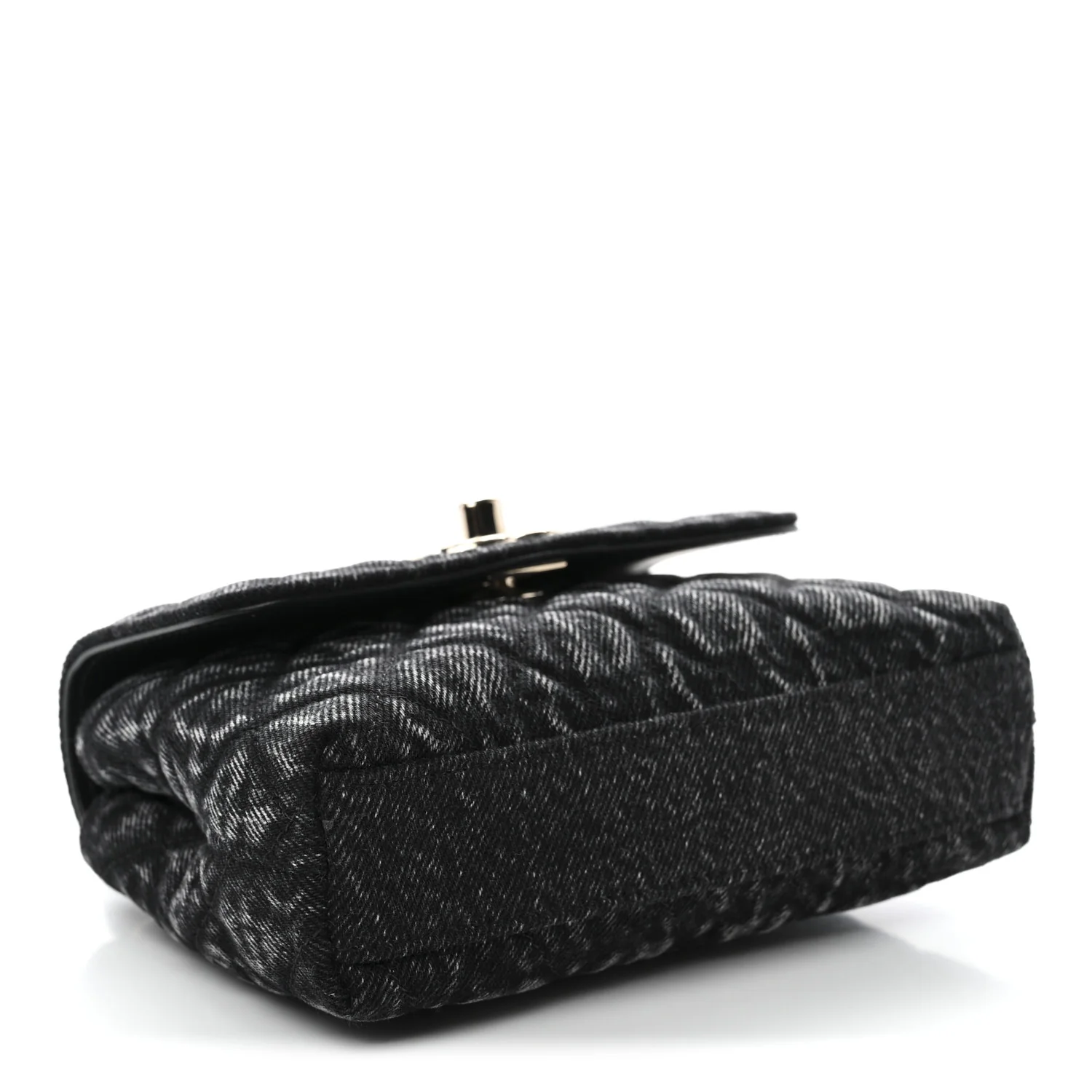 Washed Denim Quilted Coco Handle Clutch With Chain Black - Top Club