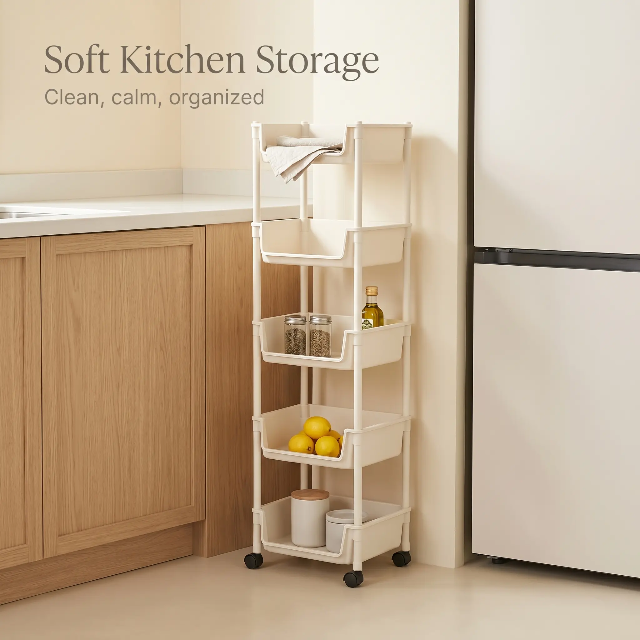 Smooth Lightweight Minimalist Rolling Storage Cart with Wheels