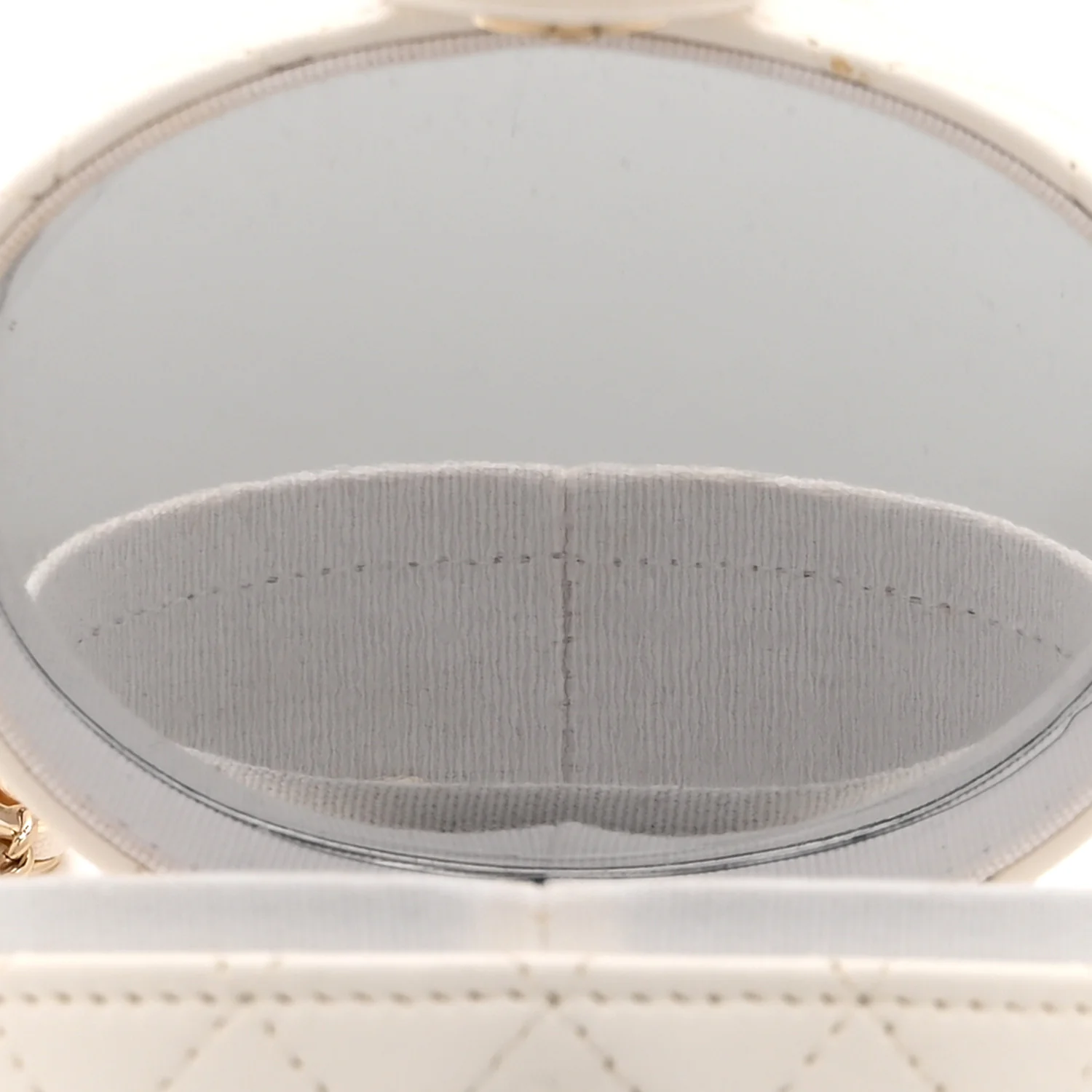 Lambskin Quilted Round Mini Vanity Case With Chain Case With Chain White - Top Club