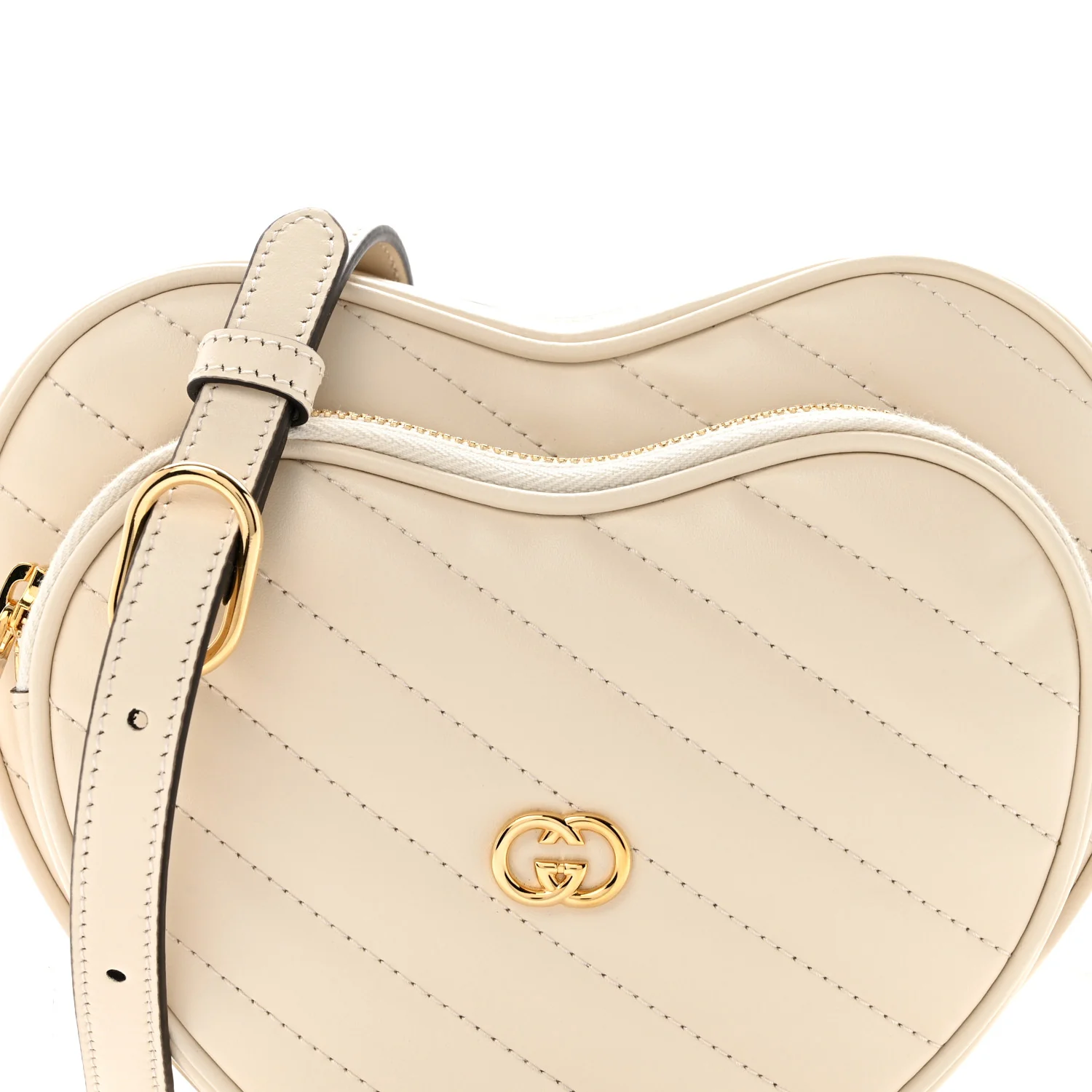 Calfskin Matelasse Diagonal Mini Interlocking G Heart Shoulder Bag Mystic White - Top Club