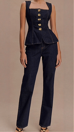 Women's Denim Square-Neck Fitted Waist Vest & Straight-Leg Pants Set - Nordfashionstorm - Women's Clothing, Fashion for You - Nordfashionstorm.com