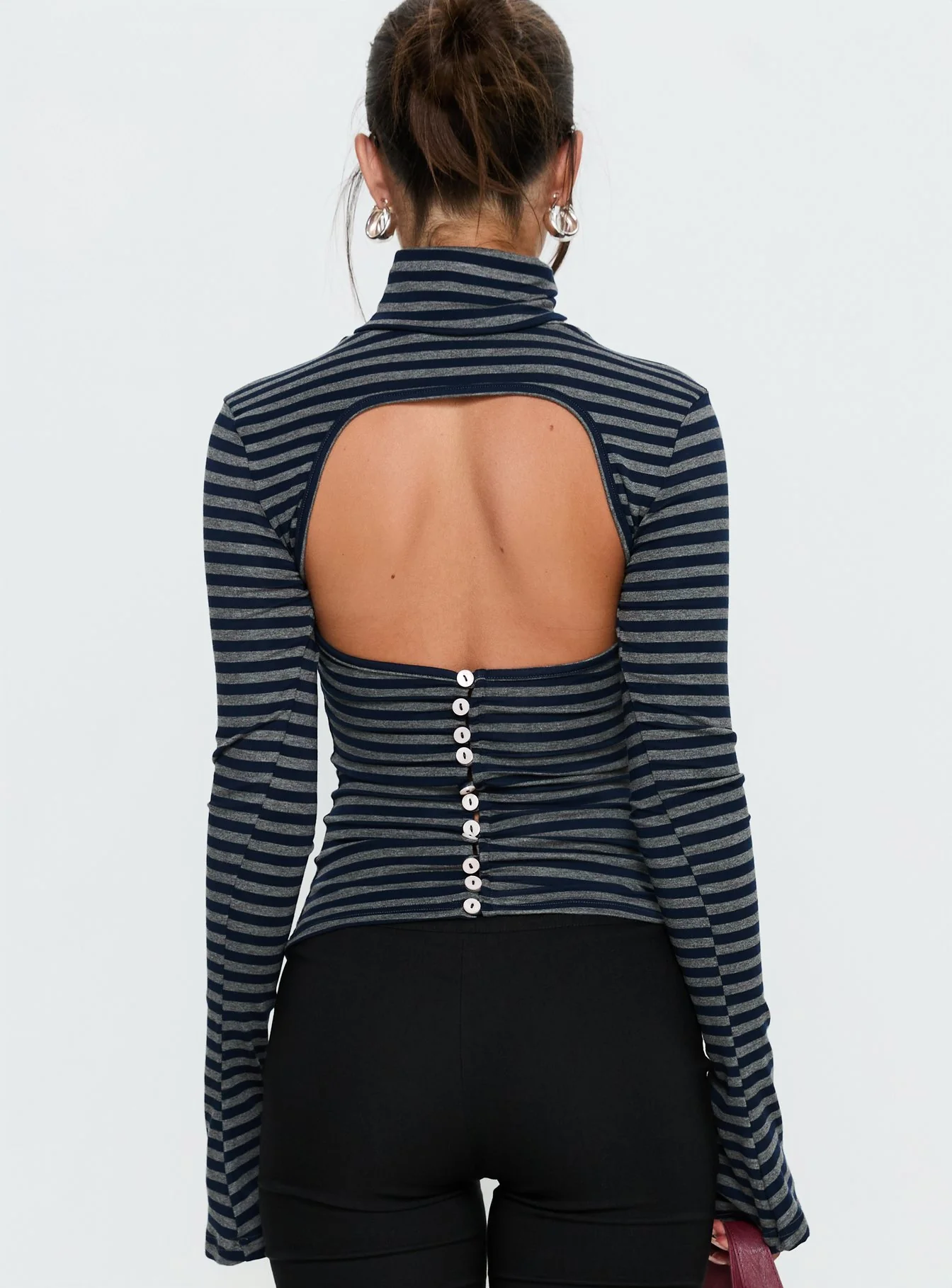 Temika Long Sleeve Backless Top Navy Stripe