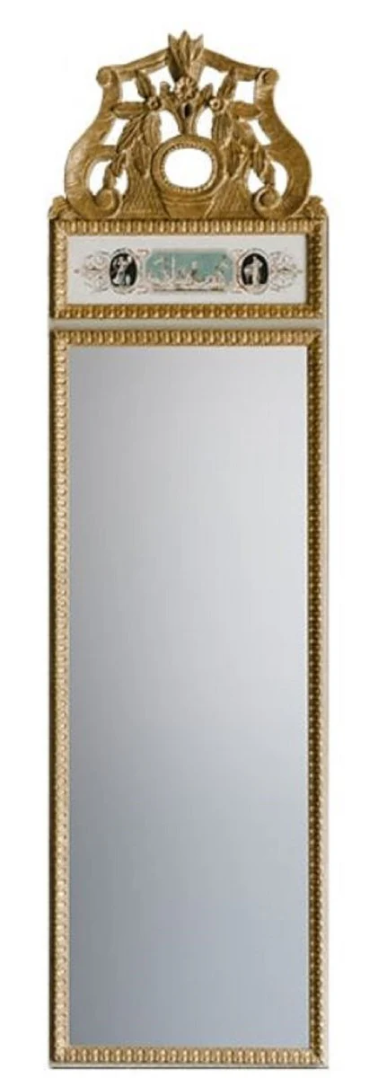 Wall mirror white / multicolored / antique gold 44.5 x H. 164 cm - Magnificent mirror in neoclassical style