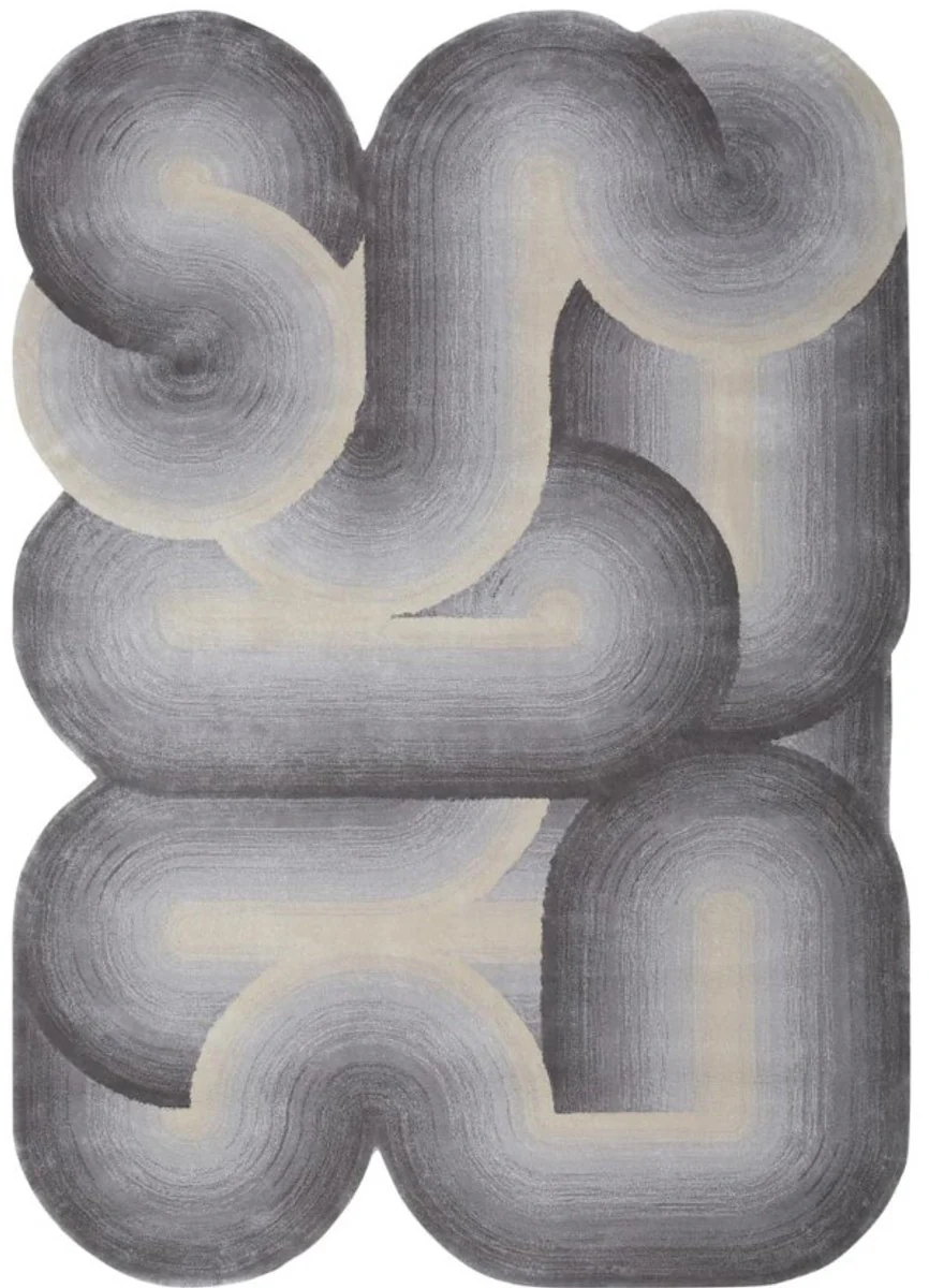 Luxury carpet gray / black / cream 160 x 230 cm - rectangular wavy living room carpet - bedroom carpet - luxury interior - luxury quality