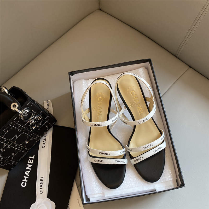 Chanel middle-aged series logo strappy high-heeled sandals - Sneaker Replica Workshop