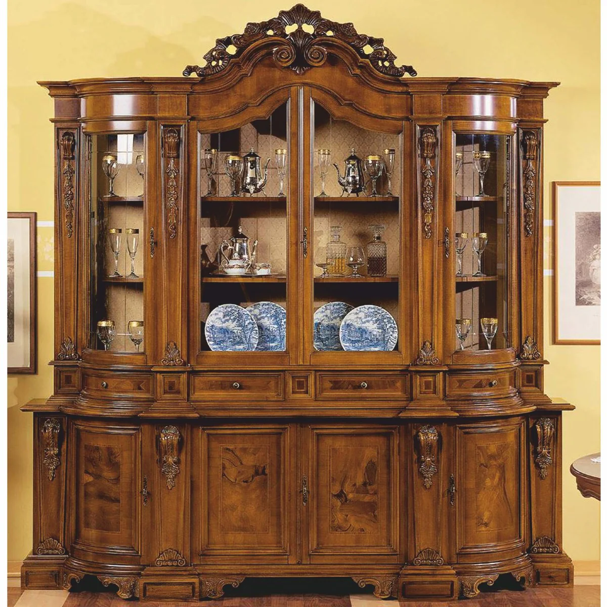 Luxus Barock Vitrine Braun 241 x H. 255 cm - Barock Möbel - Made in Italy