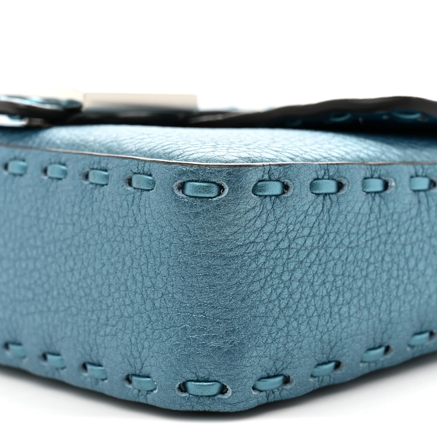 Metallic Cuoio Roma Sellerissima Nappa Sintetica Tape Stitch Mini Baguette Placca Argento - Top Club