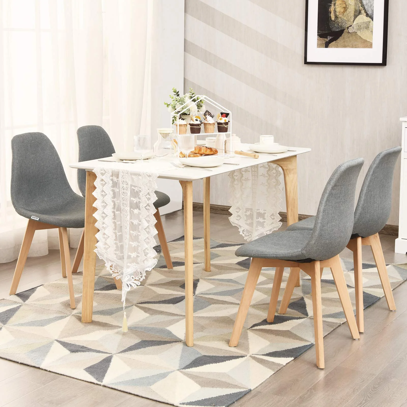 BEFOUNDLOVELY Set of 4 Modern Fabric Dining Chairs with Solid Wood Legs High Backrest Soft Padded Seat