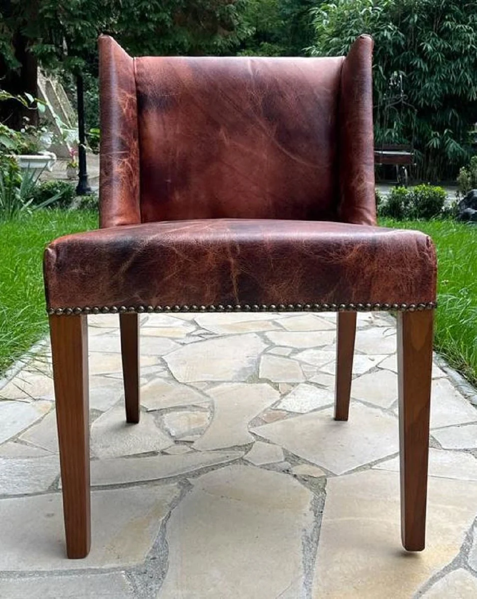 Luxury leather dining room chair vintage brown / brown 56 x 52 x H. 81 cm - solid wood kitchen chair with elegant genuine leather - dining room furniture - leather furniture - luxury furniture