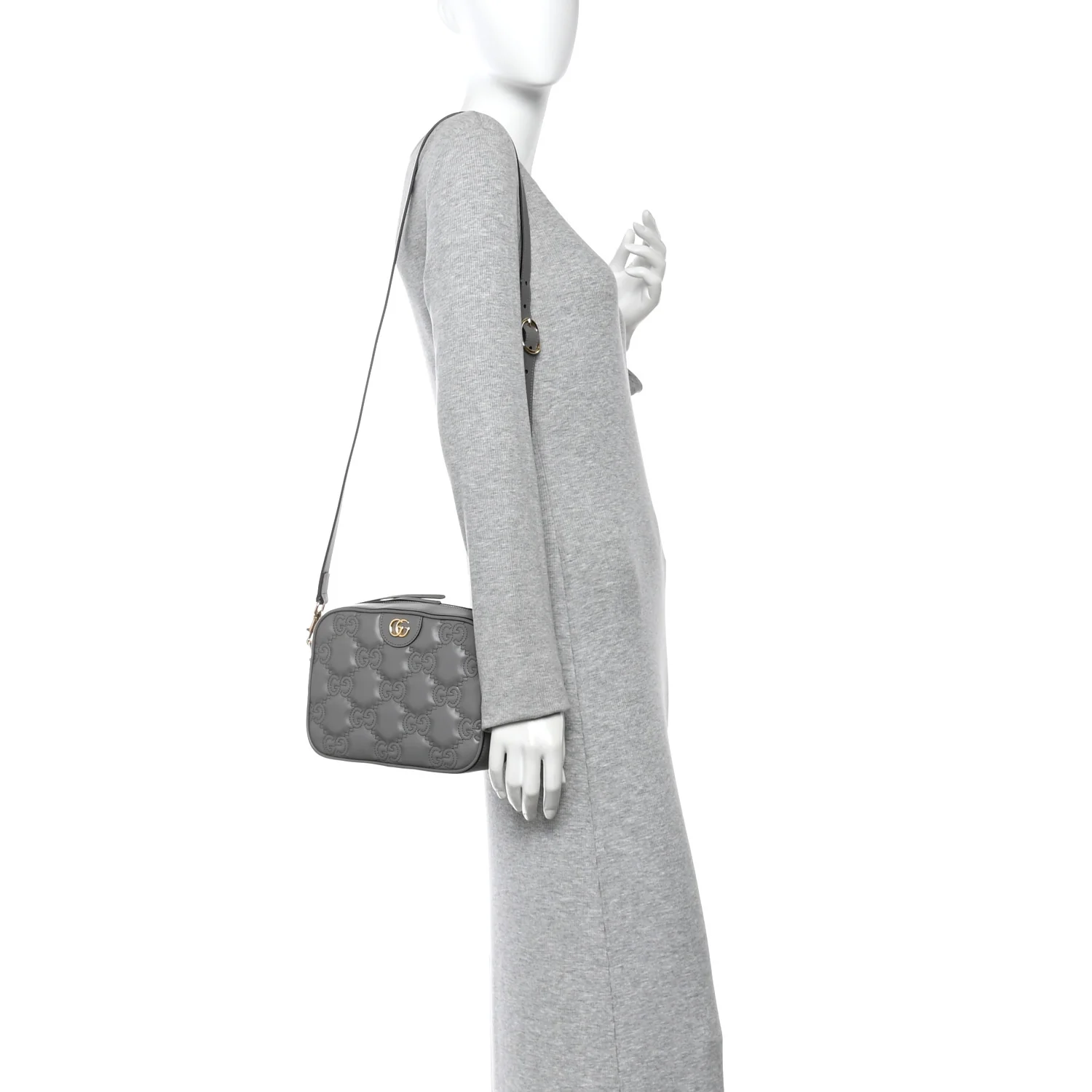 Calfskin GG Matelasse Shoulder Bag Dusty Grey Natural