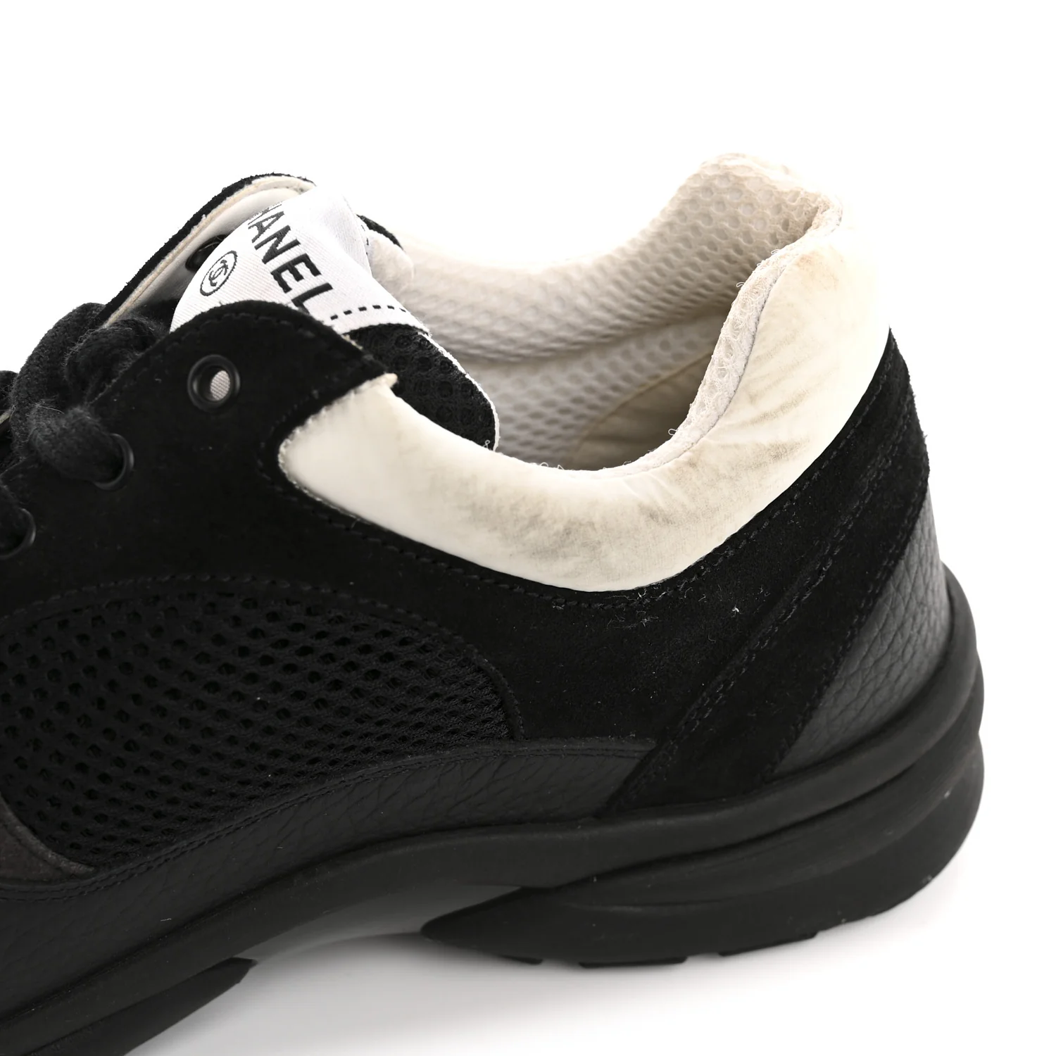 Mesh Suede Grained Calfskin Womens CC Sneakers 39.5 Black White - Top Club