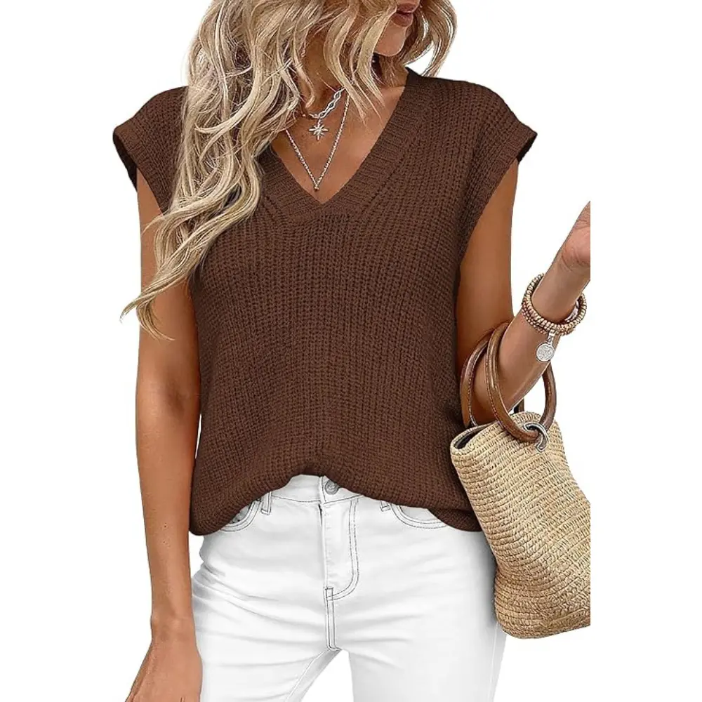 PrettyGarden Women's Lightweight Sweaters Vest Spring Trendy Cap Sleeve V Neck Knit Tank Tops Summer Going Out Outfits