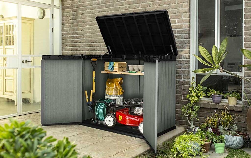 Keter Porta Attrezzi da Esterno Store-It-Out Darwin, Ideale per il Giardino, Verde, 140x80x120H cm, 1150 L