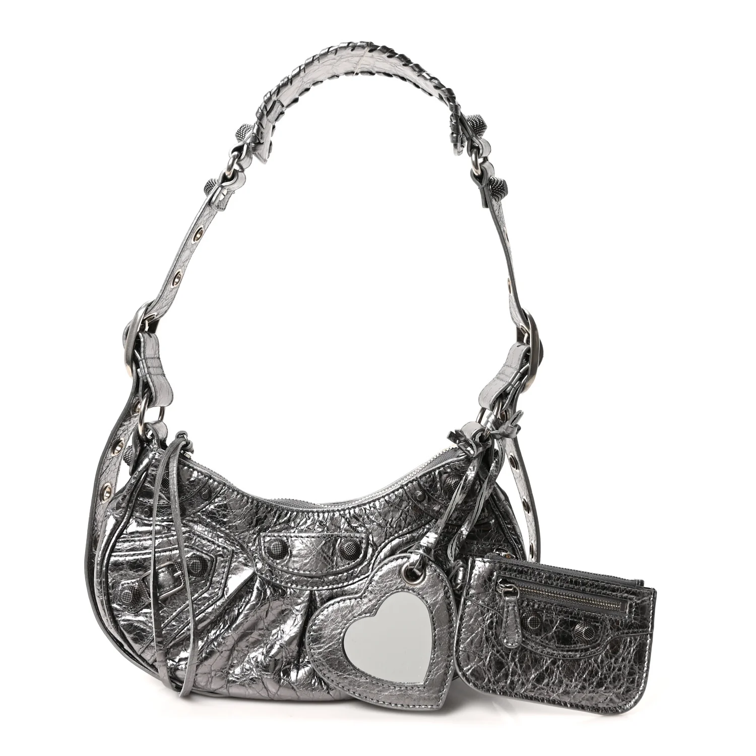 Metallic Agneau Arena Le Cagole Shoulder Bag XS Silver - Top Club