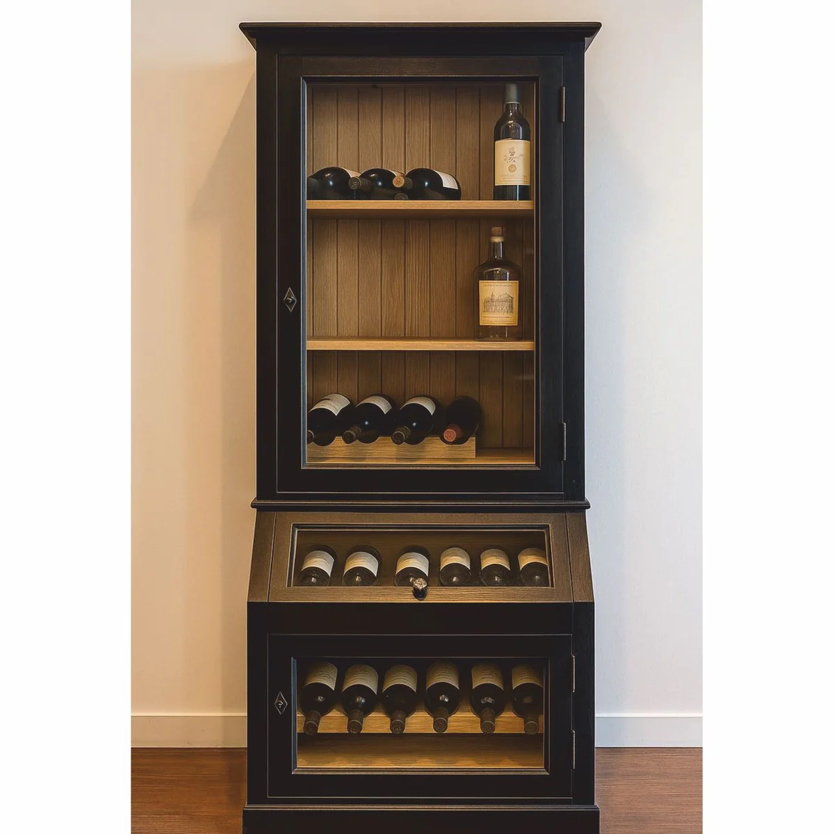 Country house style wine cabinet black / natural color 60 cm - country house style bar furniture